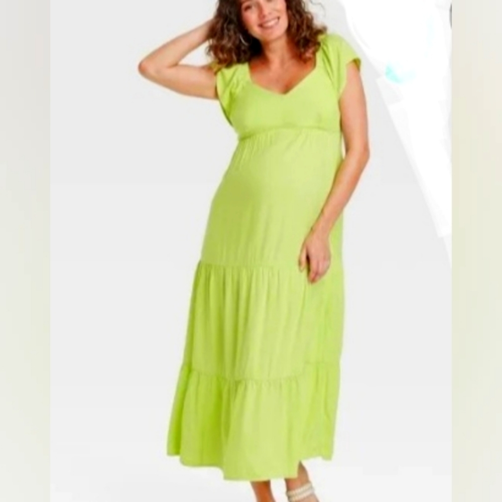 Isabel Maternity dress, medium yellow green or green yellow